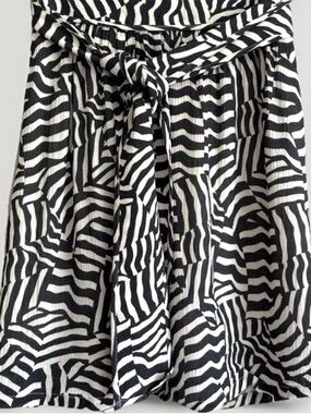 Knot Sisters Zebra Inspired Print Skirt Size M Black White Tie Waist Lined NWT